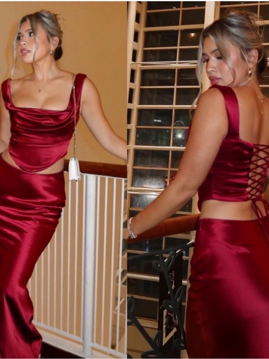 House of CB Tops - House of CB  Una Corset Top Lace-up Dark Red Satin, Size L